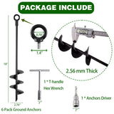 Fabulas Ground Anchors Screw in, 18 Inch Heavy Duty Swing Set Ground Anchor Kit 6 Pack, Spiral Earth Trampoline Stakes High Wind Metal Auger Stakes for Dog Sheds Tent Carports Camping