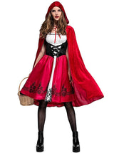 Simplecc Women Little Red Riding Hood Costume Christmas Halloween Party Dress with Cape Medium