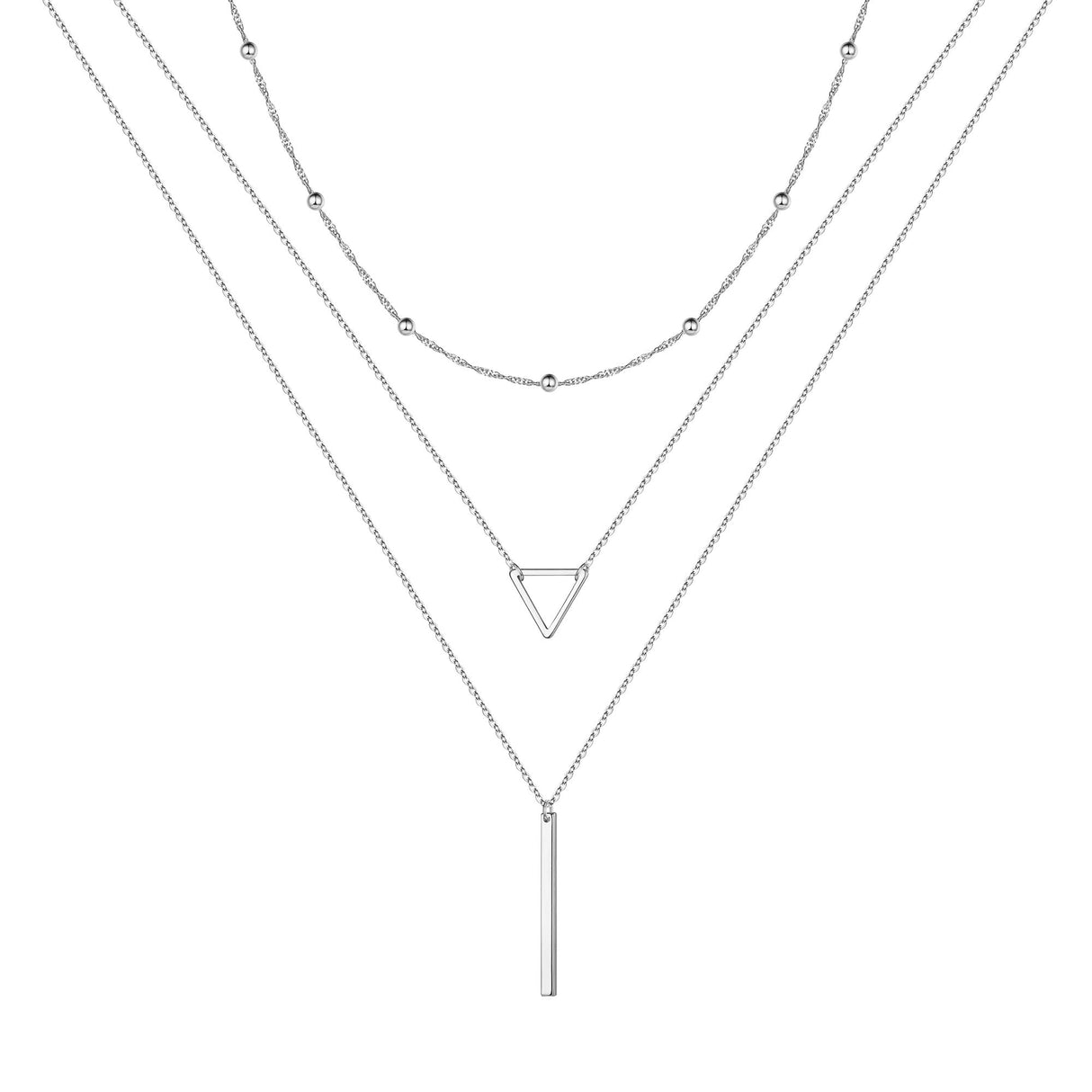 Turandoss 14K White Gold Plated Silver Layered Necklace for Women Jewelry