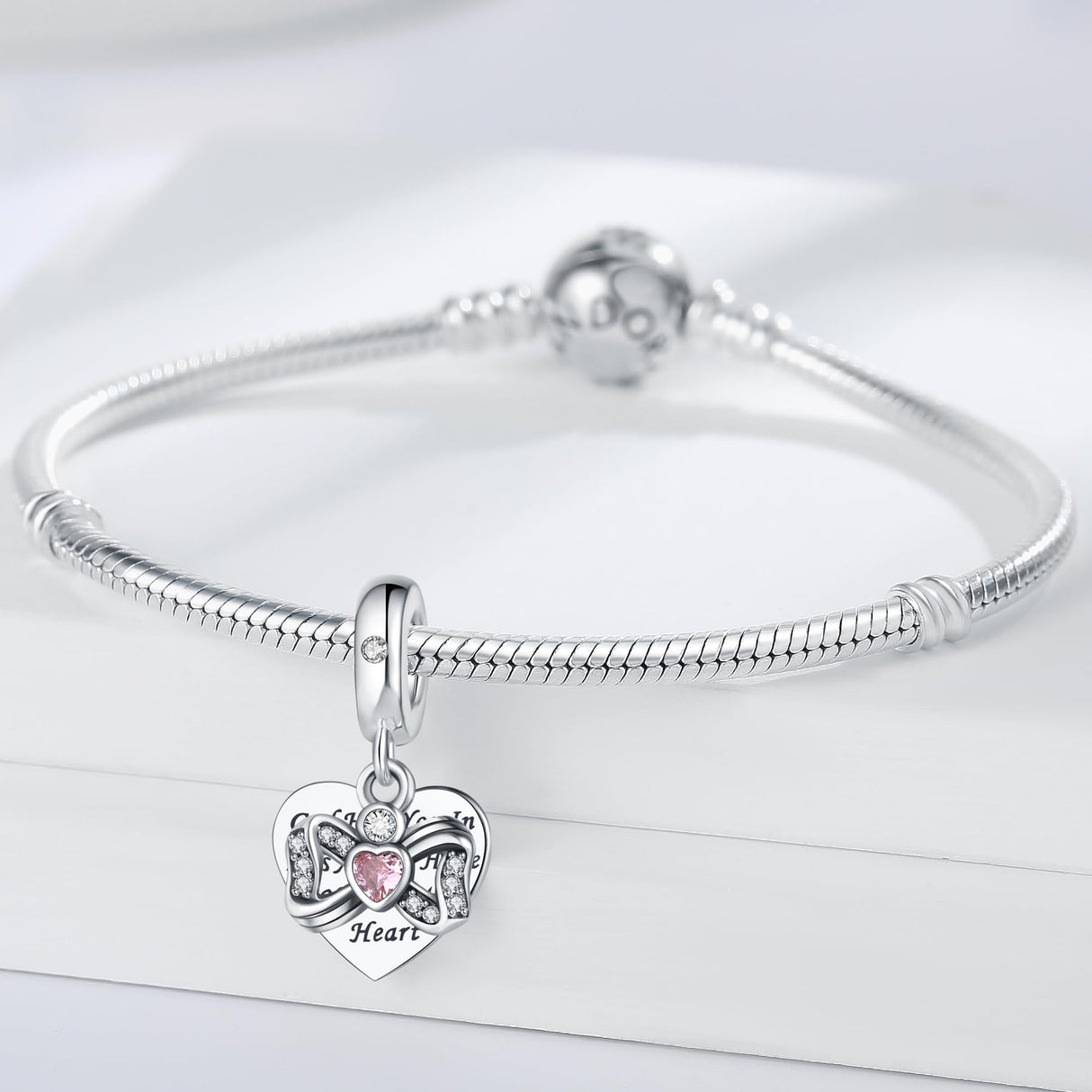 CLYQCL 925 Sterling Silver Charms Fit Pandora Charms Bracelet God Has You In His Arms I Have You In My Heart Fit Wife Daughter Mother's Day Christmas Birthday Gift