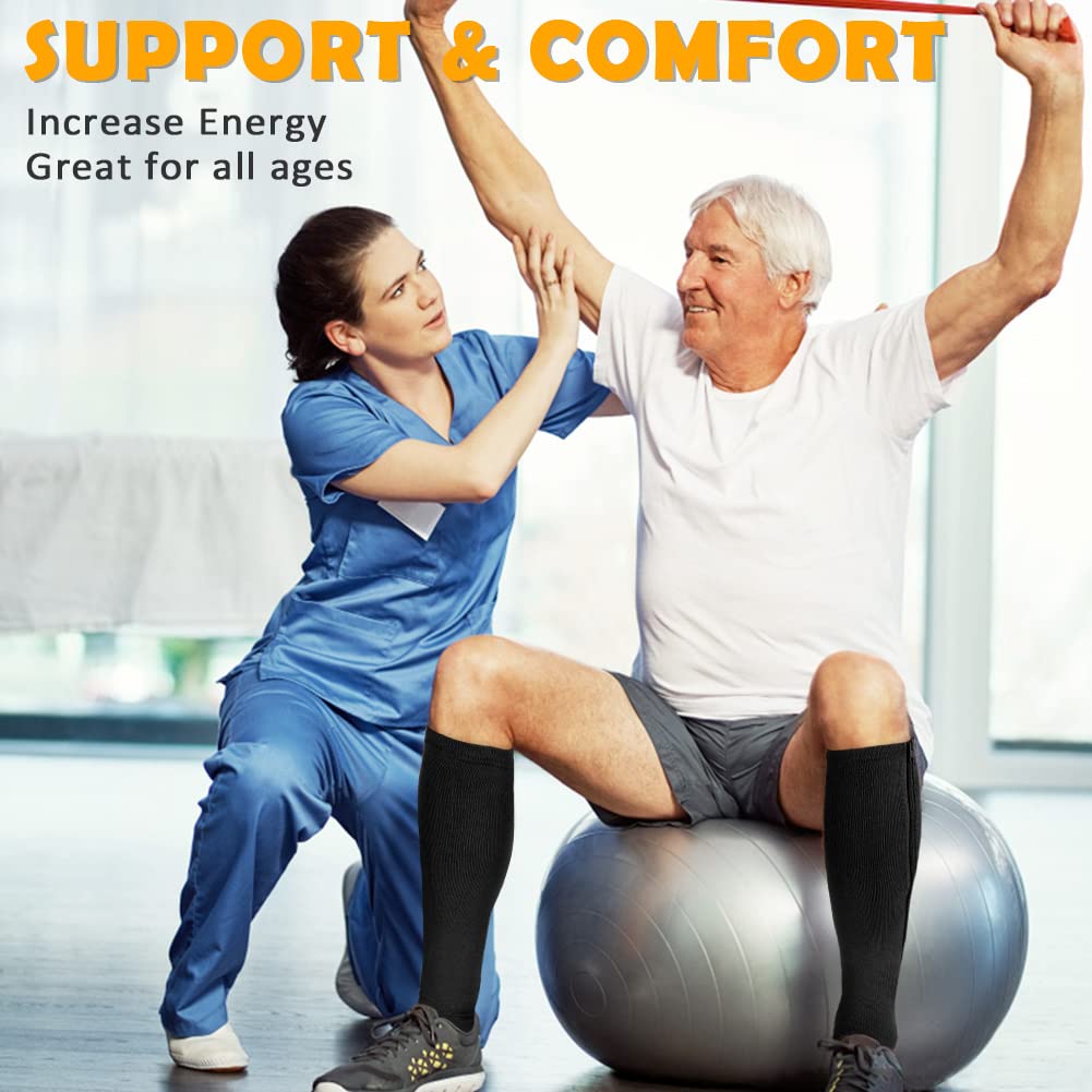 CASMON 2 Pairs Zipper Compression Socks for Women & Men, 15-20 mmHg Open Toe Knee High Support Socks for Varicose Vein Edema