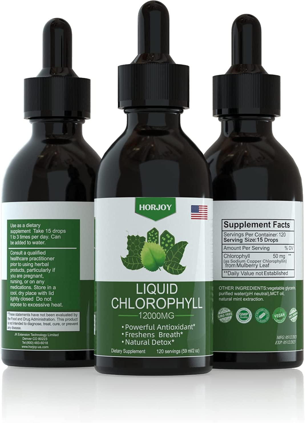 Chlorophyll Liquid Drops - 100% Natural Energy Booster and Immune Support - Internal Deodorant and Detox - Altitude Sickness Relief - Fast Absorption, Vegan & Non-GMO - 120 Servings (Pack of 2)