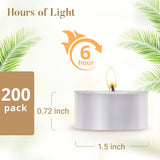 Unscented Tea Lights Candles 200 Pack,6 Hours Long Burning White Tea Candles Bulk,Non-Paraffin, Clean Burn, Smokeless, Palm Tealight Candles for Wedding,Centerpiece,Christmas Lights,Home Dceor