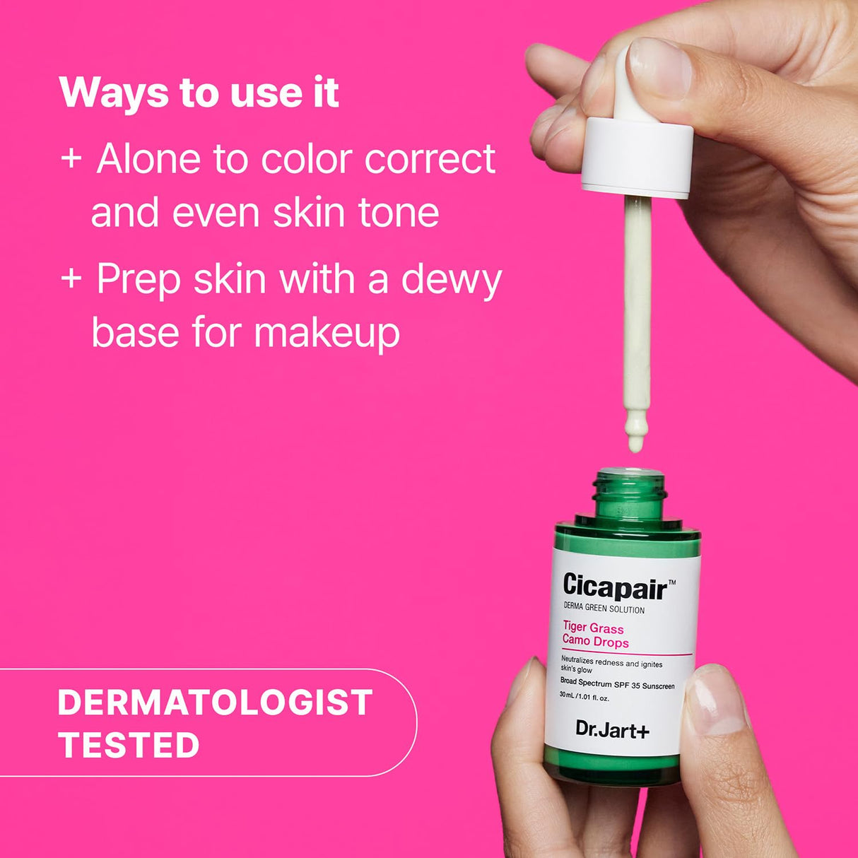 Dr.Jart+ Cicapair™ Tiger Grass Camo Drops Tinted Face Serum SPF 35 with Centella Asiatica | cc cream | Korean Skin Care, 1.01 Fl Oz