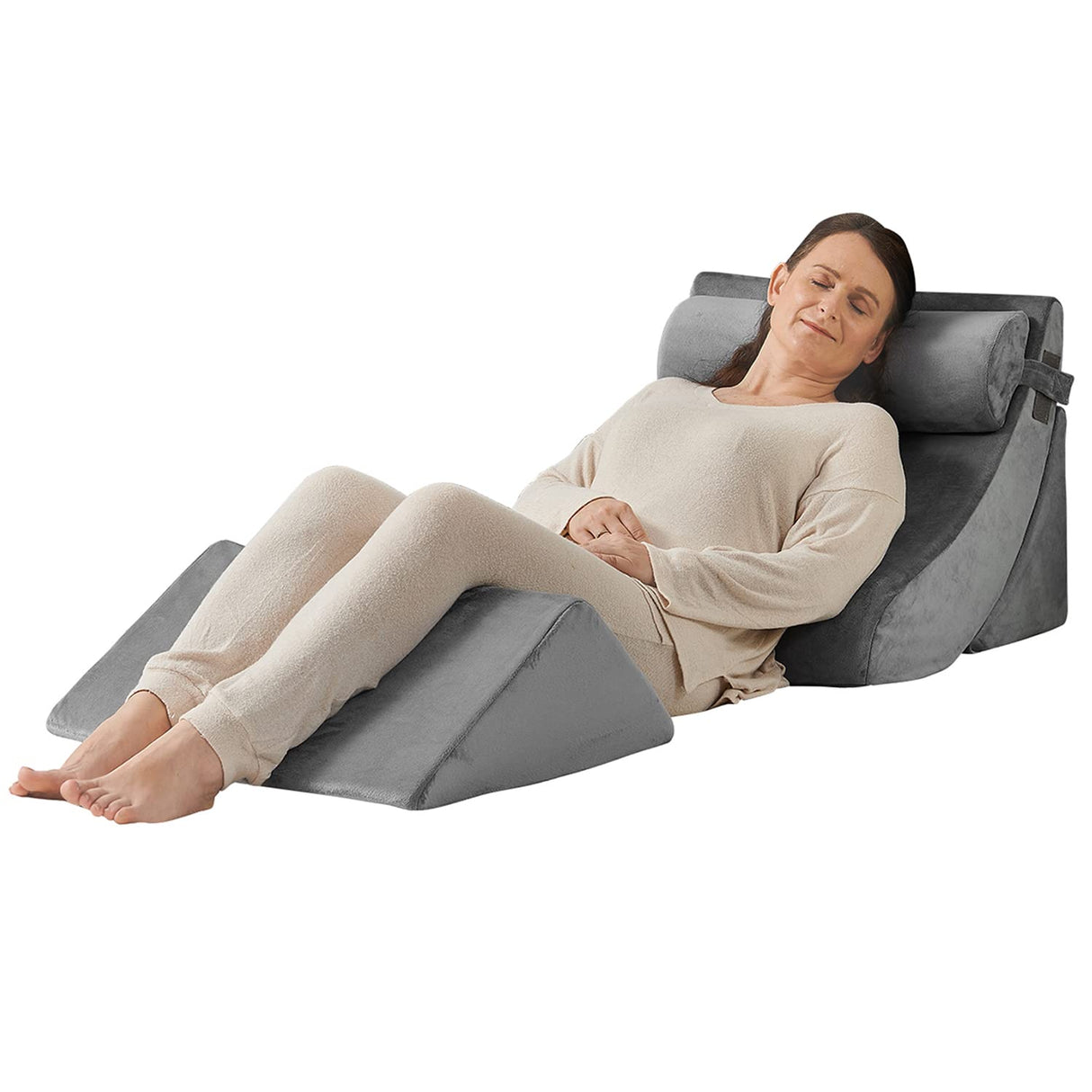 Axelrod 4PCS Orthopedic Bed Wedge Pillow Set, Post Surgery Foam for Back, Neck and Leg Pain Relief Comfortable & Adjustable Ortho Pillows- Anti Snoring, Heartburn, Acid Reflux & GERD Sleeping Grey