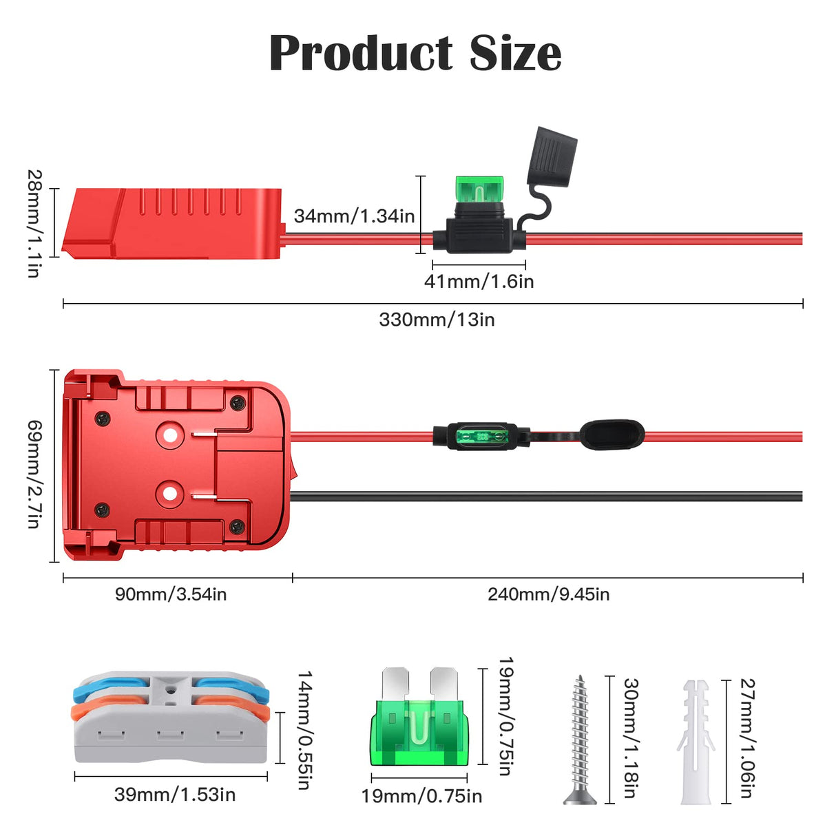 2 Packs Power Wheel Adapter for Milwaukee M18 Battery Adapter 18V Power Wheel Battery Conversion Kit with Switch, Fuse & Wire Terminals, 12AWG Wire, Power Connector for DIY Rc Car Toys and Robotics