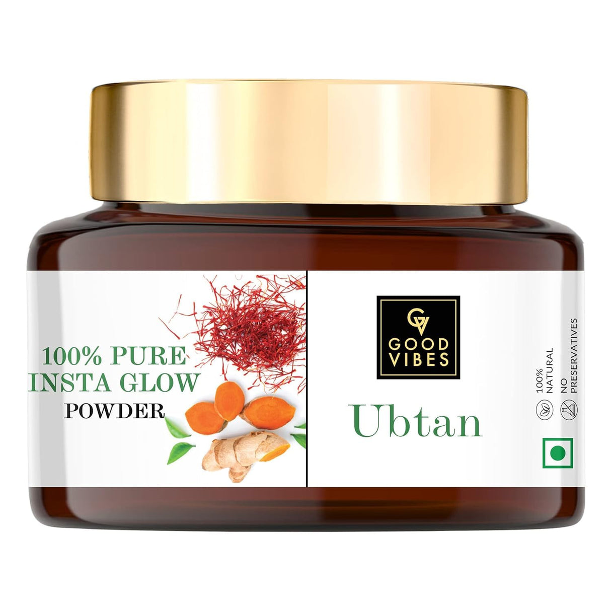 Good Vibes Ubtan Insta Glow Powder for Face | Hydrating Pack with Turmeric Saffron & Sandalwood | Suits All Skin Types | No Parabens Sulfates & Mineral Oil | 5.29 Oz/150g