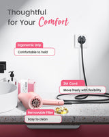 Dekuri Professional Ionic Hair Dryer AC Motor Fast Drying Salon Blow Dryer with Diffuser, Comb, Nozzle, Concentrator, for Curly and Straight Hair, 2 Speed & 3 Heat Setting, Cool Button, Pink