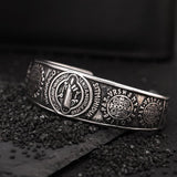 BaBakiak St Benedict Exorcism Medal Cuff Bracelet, Stainless Steel Christian Catholic Roman Cross Bangle, Patron Saint Amulet Medal Jewelry