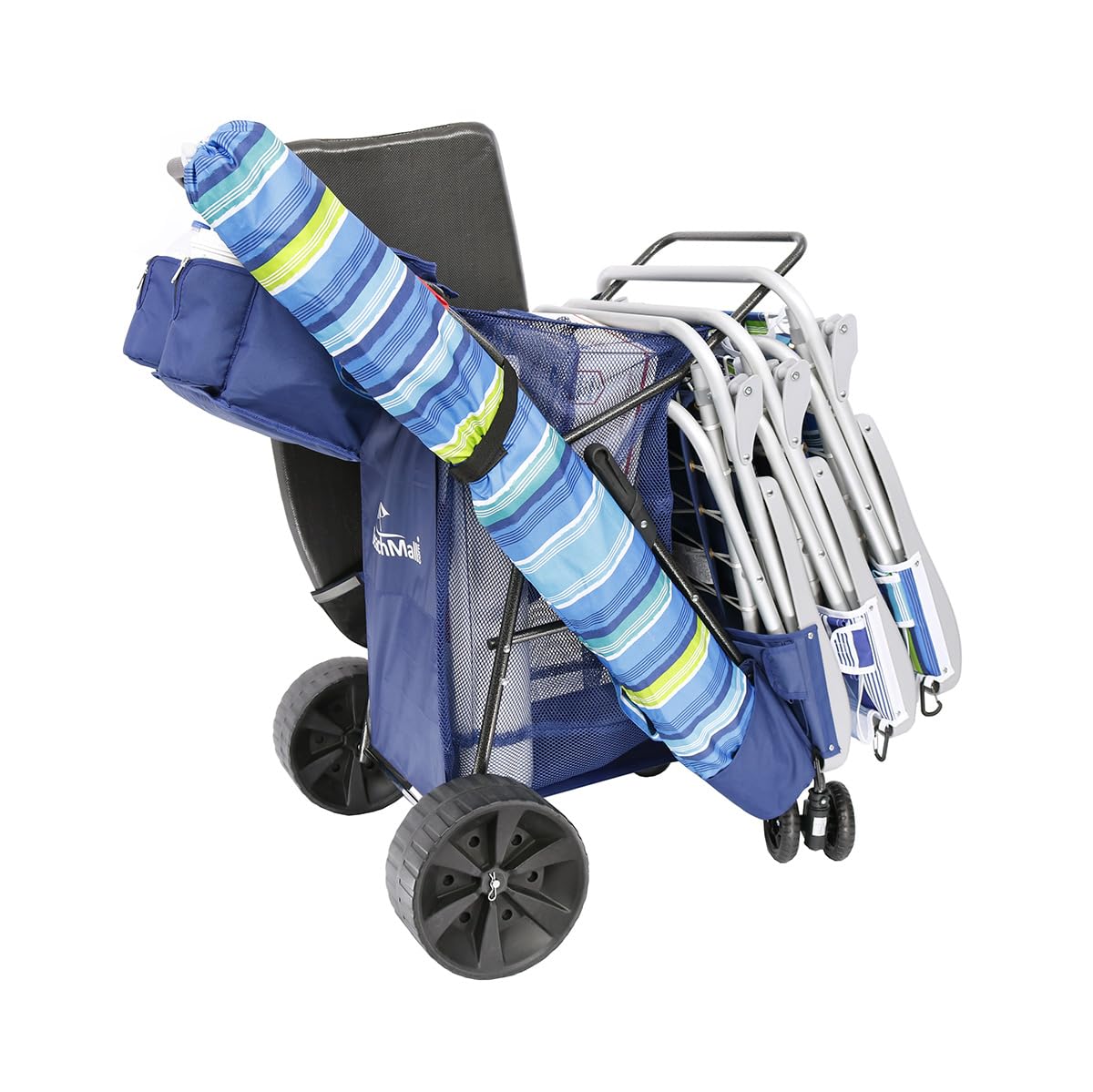 Ultimate Buggy Beach Cart with Big Wheels for Sand, Wide Wheel Wagon with Insulated Cooler Bag, Body Board and Umbrella Holder, 100 lbs Capacity