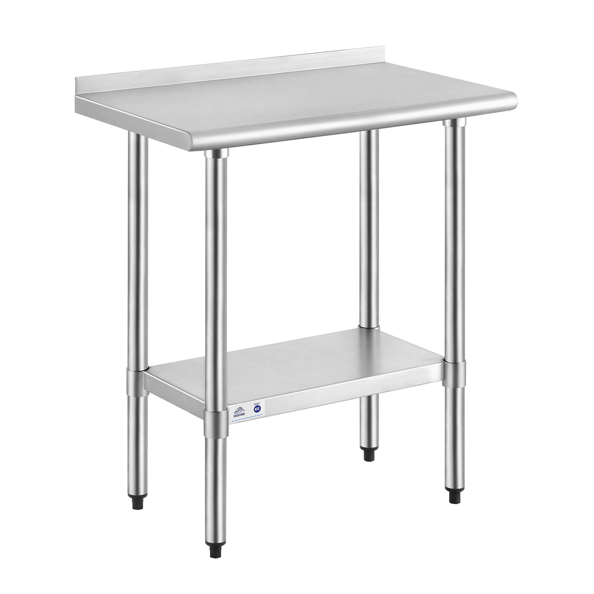 ROCKPOINT Stainless Steel Table for Prep & Work with Backsplash 18x30 Inches, NSF Metal Commercial Kitchen Heavy Duty Table with Adjustable Under Shelf and Table Foot for Restaurant, Home and Hotel
