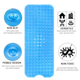 YINENN Bath and Shower Safety Mats 40x16 inch, Non Slip with Suction Cups for Bathroom Stall and Tub Floor, Extra Large and Machine Washable, Drain Holes Keep Bathtub Clean, Blue