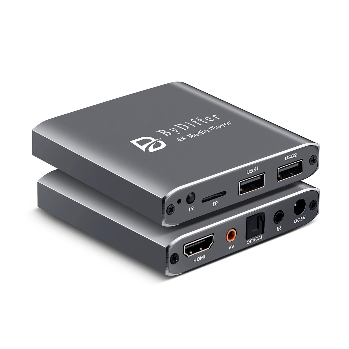 ByDiffer 4K Ultra HD Digital Media Player, TV MP4 Video Player for USB Drive/Micro SD Card, H.265/HEVC, Digital Signage, Auto Playback, HDMI/AV/Optical Output (Grey)