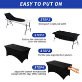 Fixwal 3 Pack 6FT Black Tablecloth Rectangle Spandex Fitted Table Cover