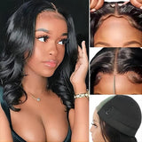ISEE Wear and Go Glueless Wigs Human Hair Pre Plucked Pre Cut Short Bob Body Wave Lace Front Wigs Human Hair for Women Upgraded Glueless Bob Wig No Glue 6x4 HD Lace Closure Wigs (16 Inch)