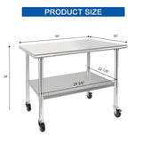 HARDURA Stainless Steel Table with Wheels 30 x 36 Inches Casters NSF Heavy Duty Commercial Prep Table with Undershelf and Galvanized Legs for Food Prep