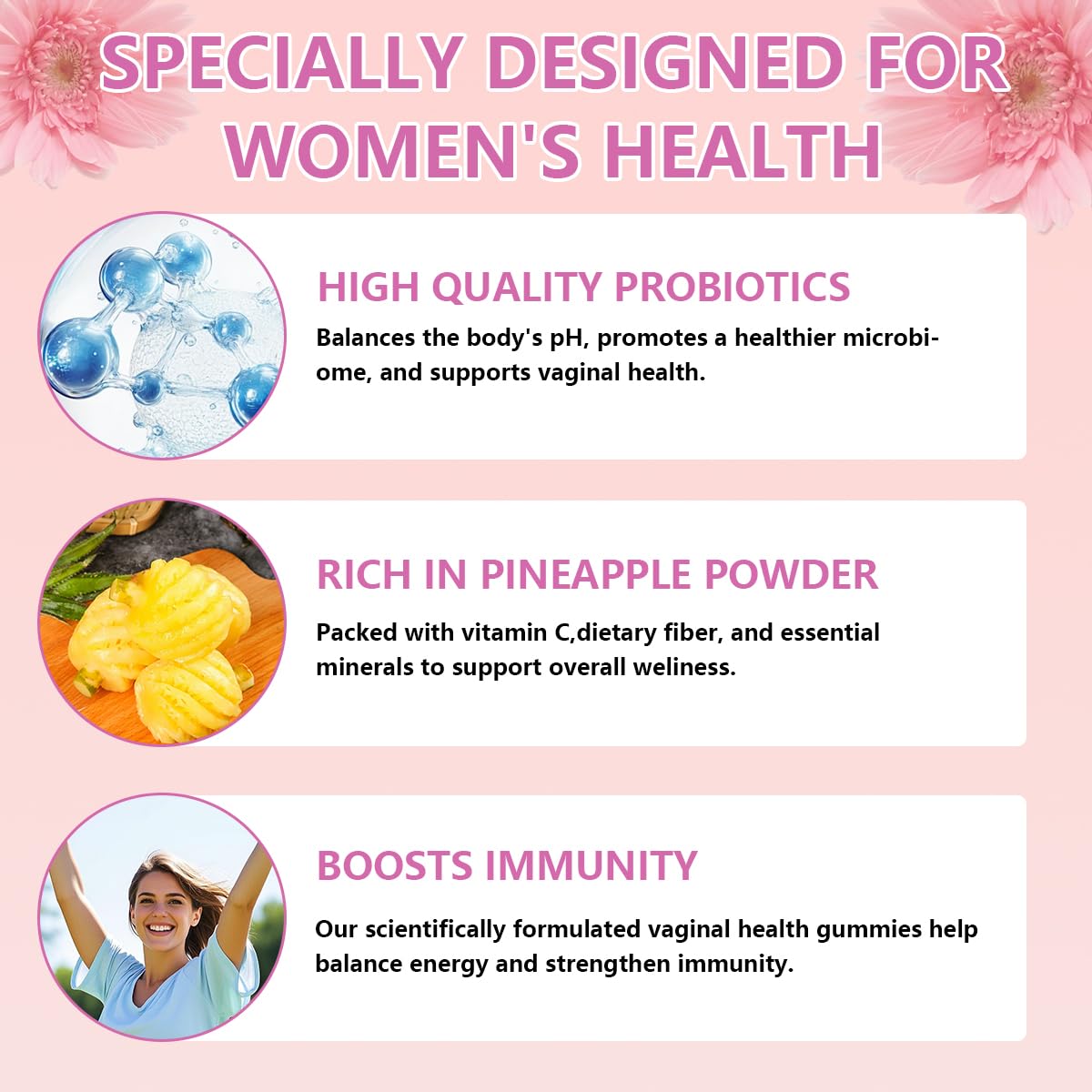 Vital Natural Feminine Balance Gummies for Women Health, Hawaiian Pineapple Flavor, Vegan, Gluten-Free ，Supports Women Vitality & Gut Health - 60 Gummies (2)