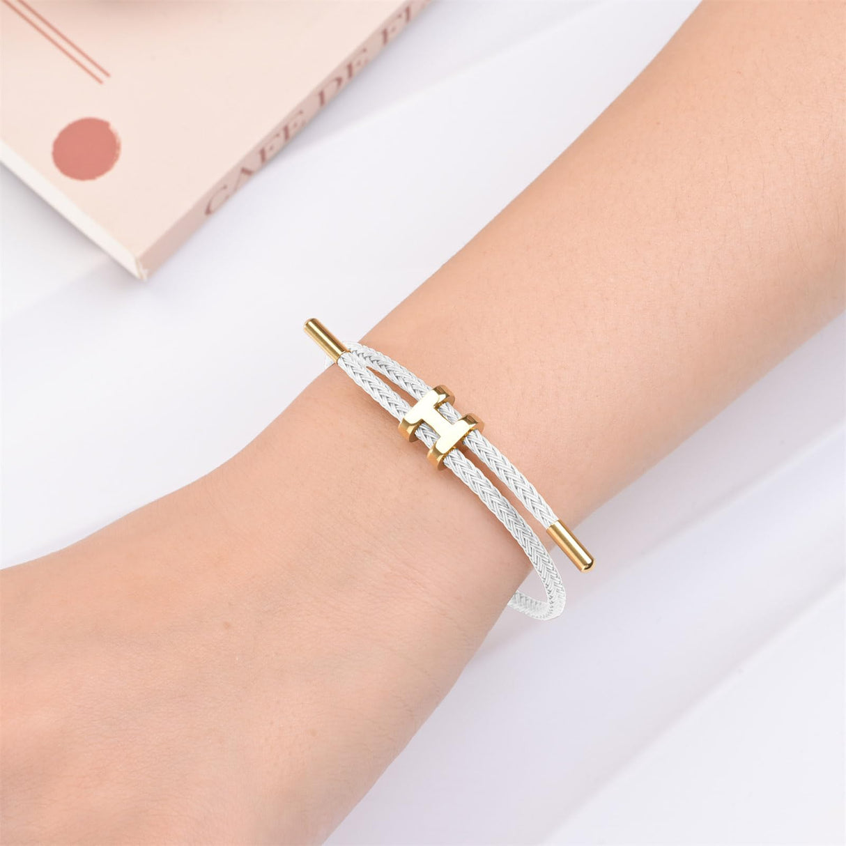 Hothink Gold H Bracelets for Women,Designer Dupes Bracelet,White Bracelet