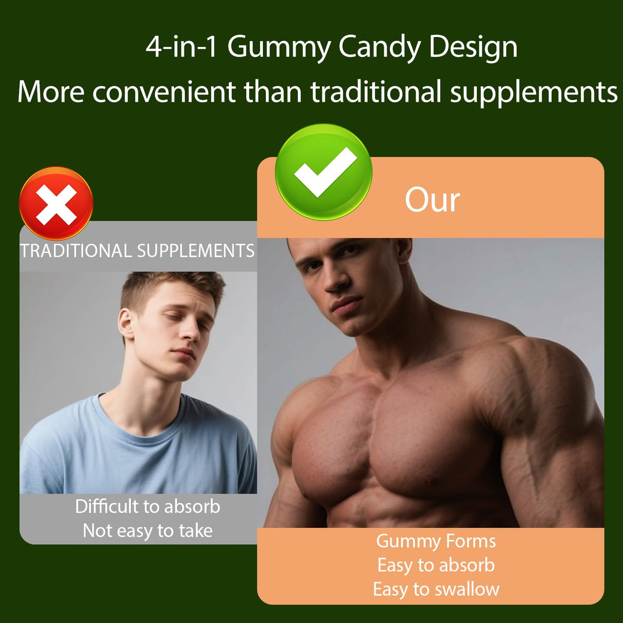 4 in 1 Gummies,Shilajit Gummie,4 in 1 Shilajit Gummies for Men, Vegan & Sugar Free Formula Natural Energy & Vitality Support (1*PCS)