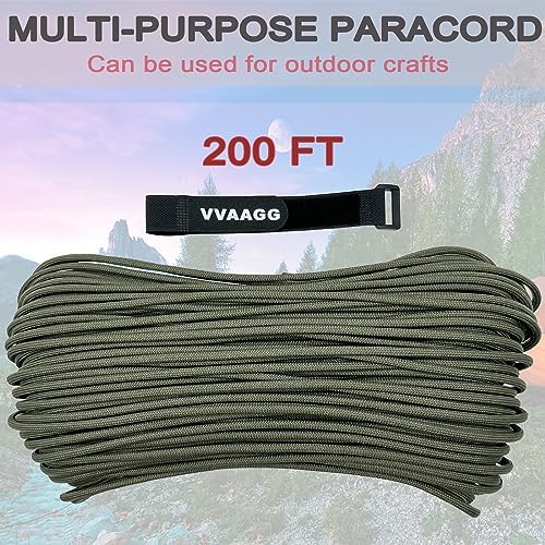 VVAAGG 550 Paracord 200FT - 4mm Lightweight and Durable Camping Rope, Tent Rope, Clothsline Rope, Marine Weatherproof Rope, Nylon Parachute Cord Rope (Green)