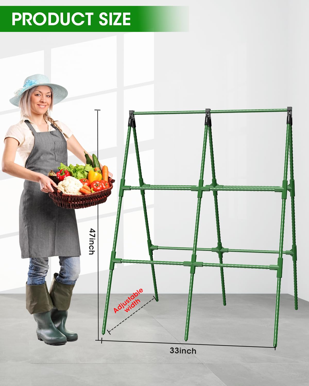 MYMULIKE 2 Pack Cucumber Trellis, Garden Trellis for Climbing Plants Outdoor, A-Frame Cucumber Trellis for Raised Bed, Plant Grow Support for Tomato, Squash, Vegetable, Flower(33"x47"x2Pcs)