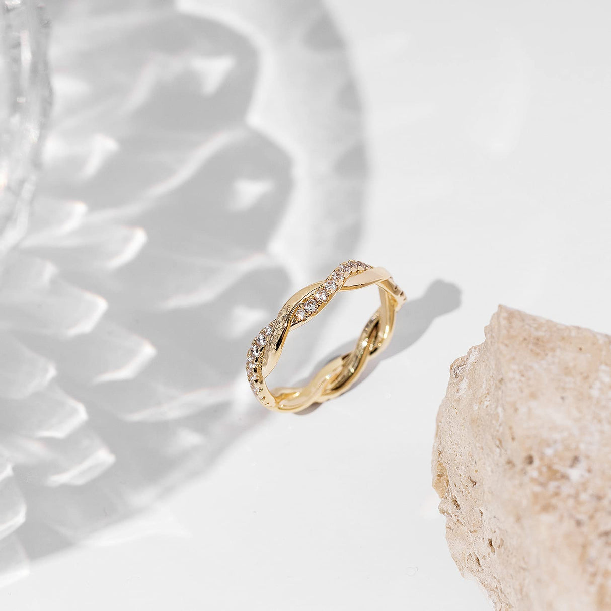 PAVOI 14K Gold Plated Cubic Zirconia Twisted Rope Eternity Band Yellow Gold for Women Size 8