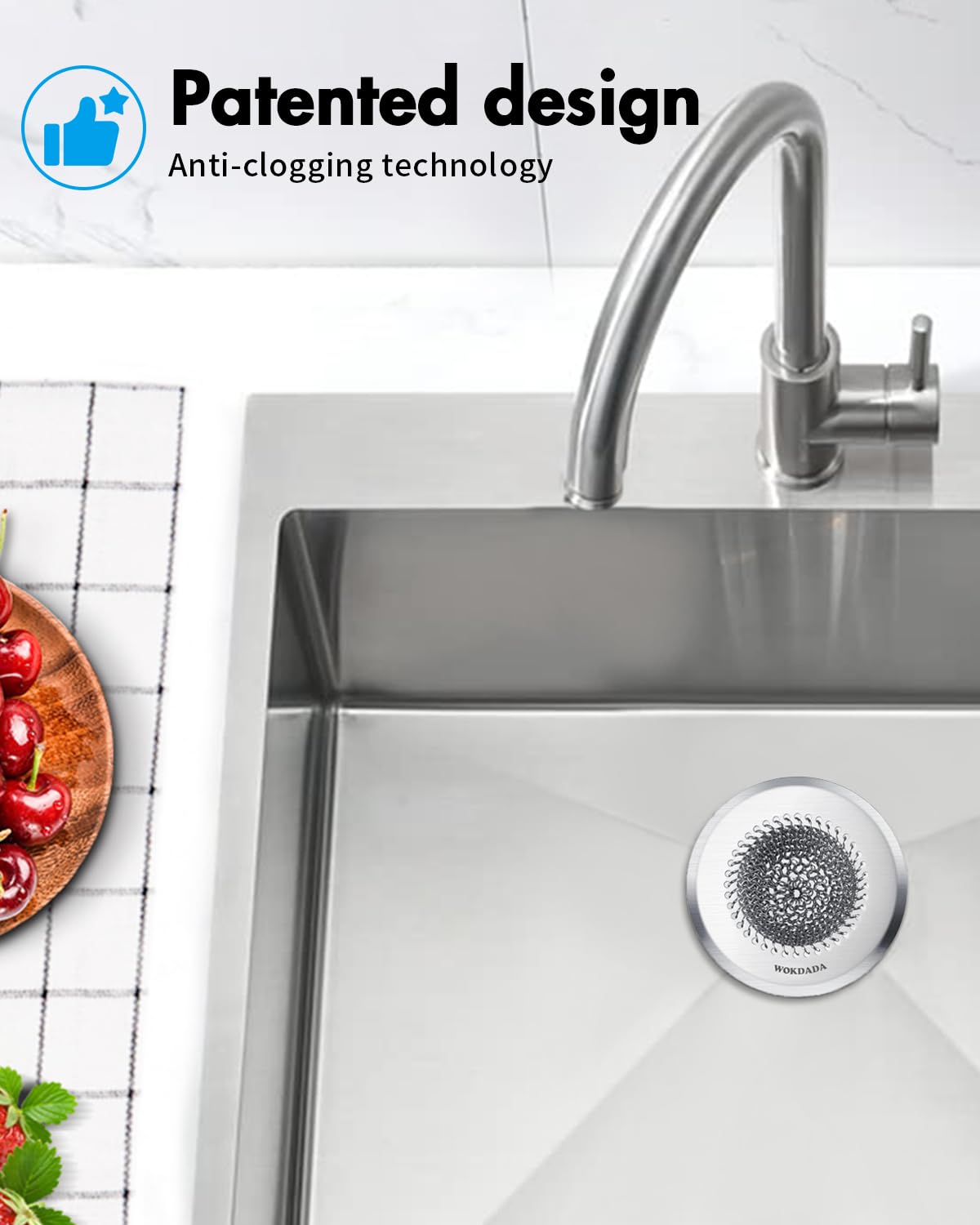 Revolutionary Kitchen Sink Drain Strainer/Patented Reversible Chain Mesh, Effortless Cleaning & Debris Catcher, Large Capacity, No Clog, 304 Stainless Steel & Rust-Proof/Handmade