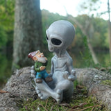 BELLA HAUS DESIGN Andre' & Fritz Friendship Stories Alien and Gnome Garden Statue | Poly-Resin 6.5" h x 4" w x 3.5" d Outdoor Décor (Stories - Garden Statue)