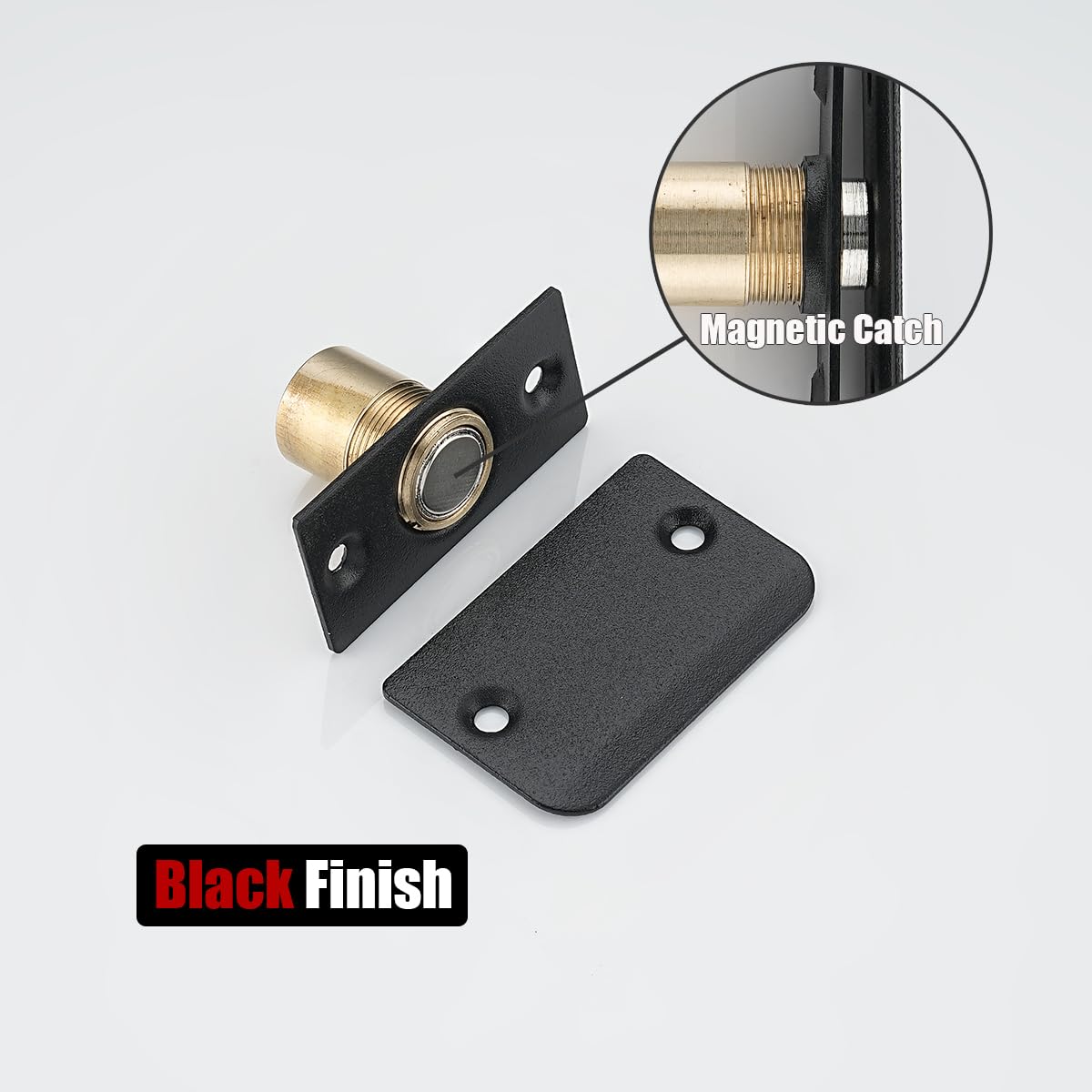 JQK Closet Magnetic Door Ball Catch Hardware, 430 Stainless Steel Catch Adjustable with Strike Plate, Black Finish 4 Pack, HBC120-BK-P4