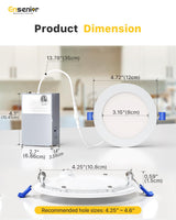 Ensenior 24 Pack 4 Inch LED Recessed Ceiling Light, Dimmable, 3000K-5000K 3CCT, 750LM 9W 120V, High Brightness Canless Wafer Downlight - ETL&FCC&IC