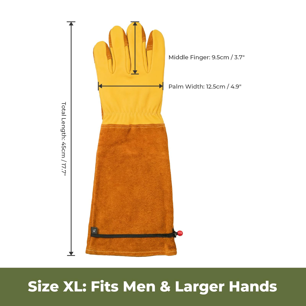 Aegend Long Gardening Gloves for Men, Reinforced Fingertips Cowhide Leather, Elbow-Length Gauntlet Cuff, Breathable & Durable for Yard Work Fit for Large Hands (Gold Yellow, XL)