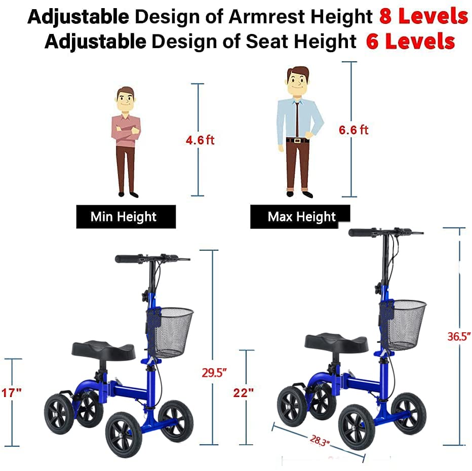 RINKMO Knee Scooter, Foldable Knee Walker Economical Leg Scooters for Foot Injuries Best Crutches Alternative (Blue)