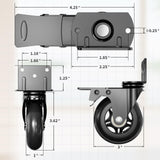 Side Mount Plate Caster Wheels - Thickened L-Shaped Mounting ，Heavy Duty 1200 LBS，Set of 4 with Brake，360° Swivel，Locking，Castor Wheels for Furniture，Carts，Cabinet，Table(Black, 3 inchs)