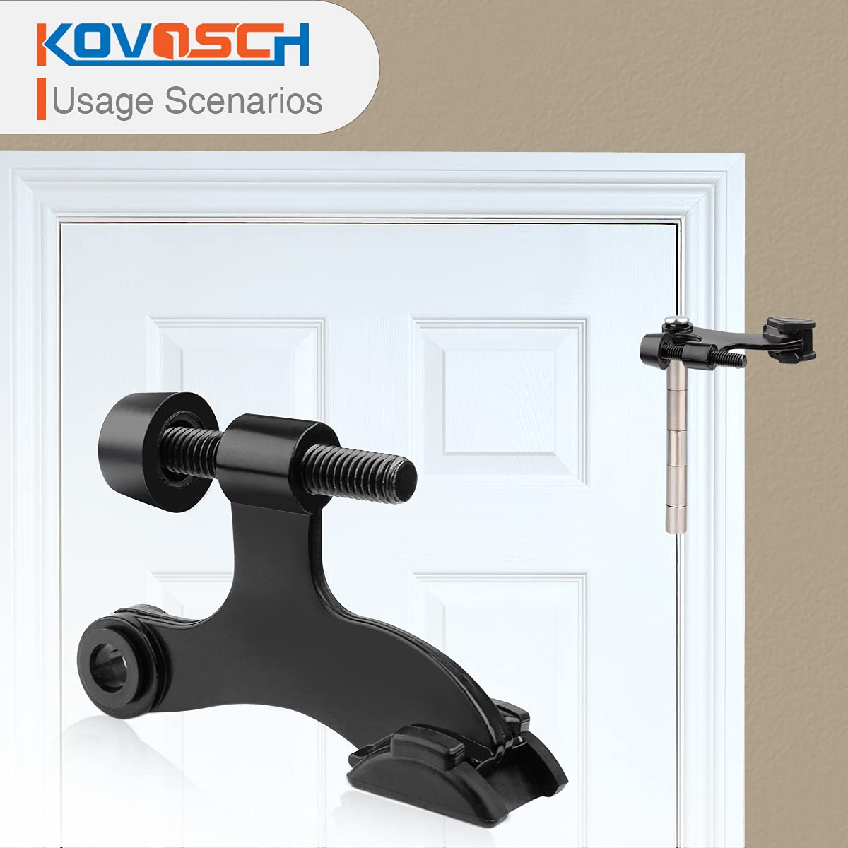 KOVOSCH 10 Pack Hinge Pin Door Stopper Black - Adjustable Heavy Duty Hinge Pin Door Stop with Black Rubber Bumper Tips