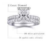 AONED Engagement Rings For Women Wedding Rings Fake Engagement Ring Set Promise Rings For Her 2 Carat 2CT Radiant Cubic Zirconia CZ Bridal Ring Sets Wedding Rings Cheap Band 2pcs, Size 8