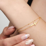 KHFGDS 14K Gold Cross Bracelet for Women Gold Bead Chain for Women