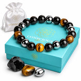 Conscious Items Triple Protection Bracelet, Tigers Eye, Hematite Stone, & Black Obsidian Bracelet, Spiritual Stone Bracelets for Women & Men, 7.87 in