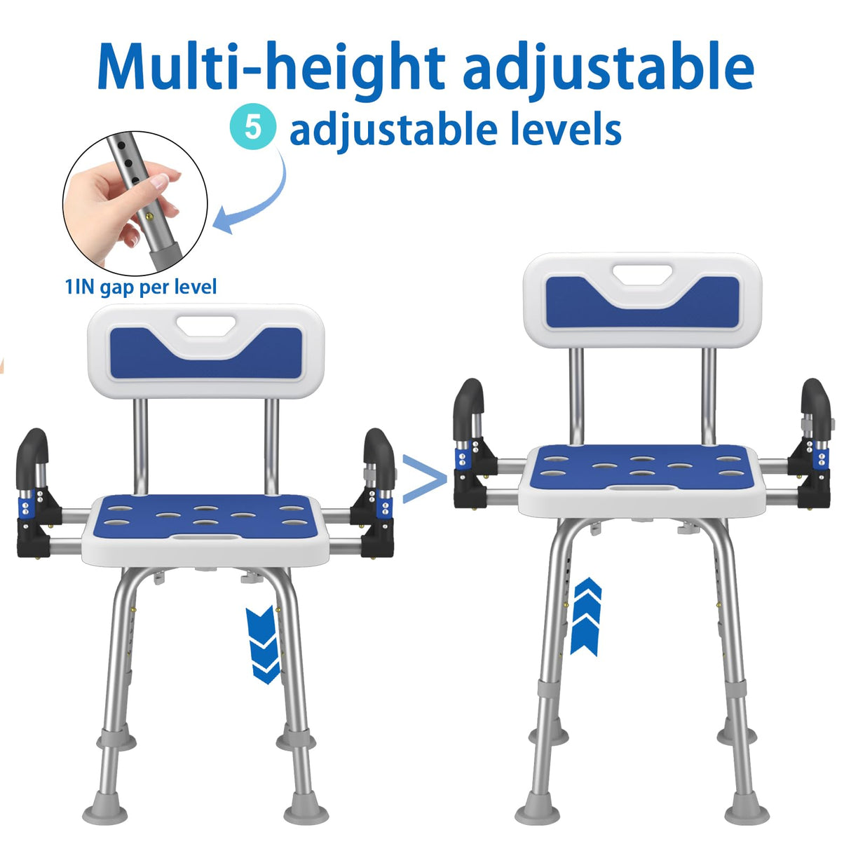 Shower Chair for Seniors Elderly Handicap Disabled Or Bariatric Adults Heavy Duty 500 Lbs Adjustable Stool with Arms and Back Bench Seat for Inside Shower Stall and Bathroom Bath Tub Chairs
