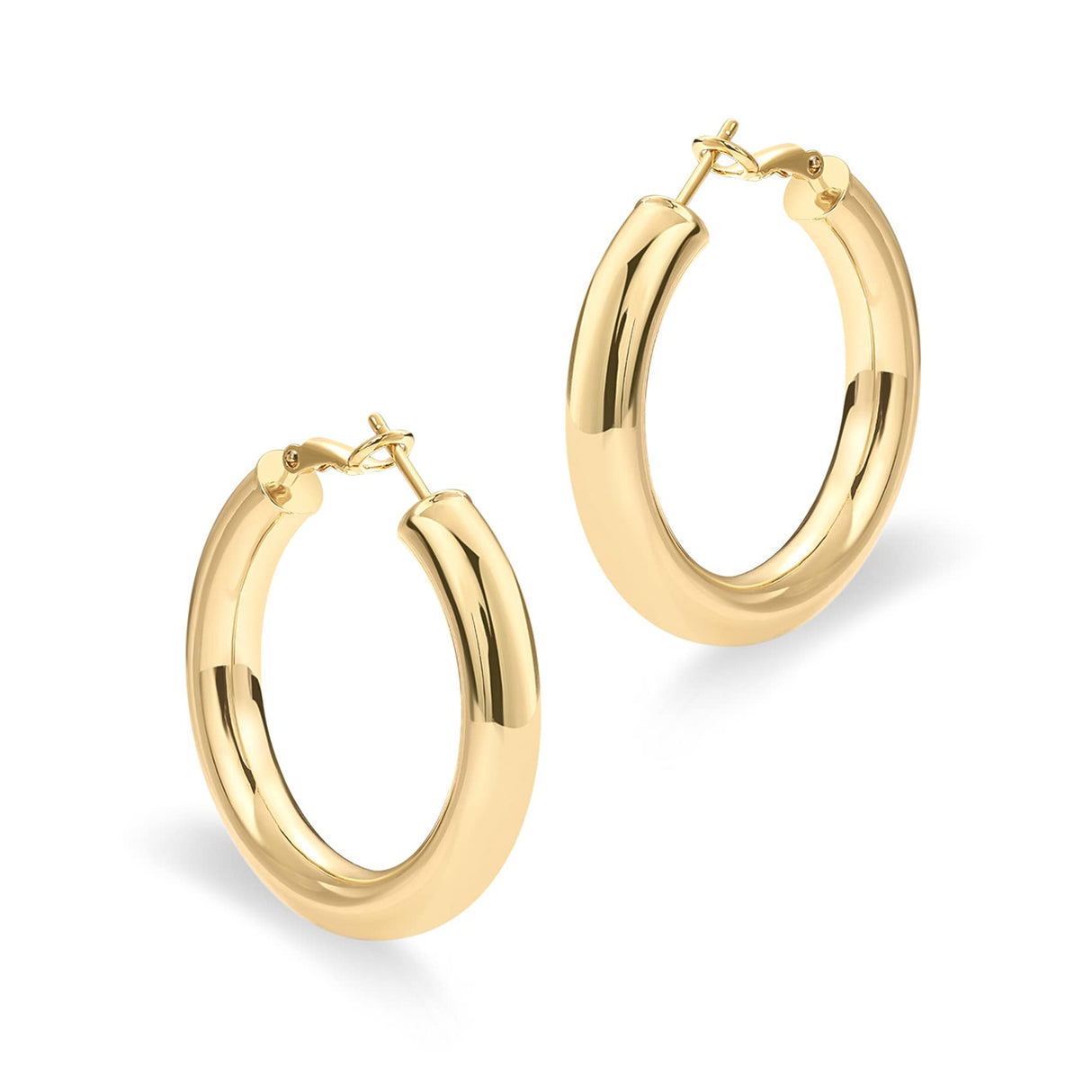 PAVOI Chunky Huggie Earrings, 925 Silver, Yellow Gold, Size 40 Millimeters