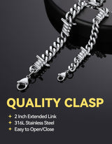 ChainsHouse Barbed Wire Bracelet, Stainless Steel Cuban Link Chain Bracelet for Men Chain Bracelet Hip Hop Rock Jewelry 9MM Width 7.08" Length with 2" Extened Links