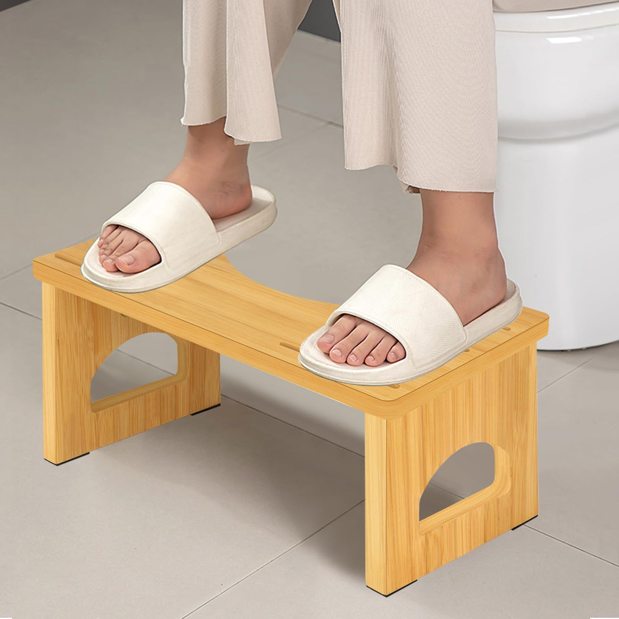 Foldable Toilet Stool, 7.5 Inch Poop Stool for Bathroom, Bamboo Toilet Stool Squat Adult, Collapsible Squatting Potty Stool with Non-Slip Strip - Improve Squatting Posture and Comfort, Wood