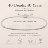 Lucky Feather 40th Birthday Gifts Women | Cute 14k Gold Dipped Beads Bracelet | Fabulous Forty Milestone Bracelet | 40th Birthday Bracelets For Women | Adjustable 7"- 8" Cord | 40 and fabulous Silver
