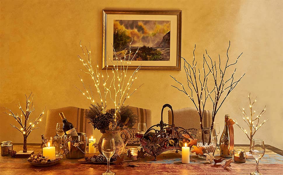 Birchlitland Lighted Brown Branches 32IN 100 LED with Timer Battery Operated, Artificial Tree Branch with Warm,Willow Branch Lights for Home Bedroom Fireplace Christmas Holiday Decoration