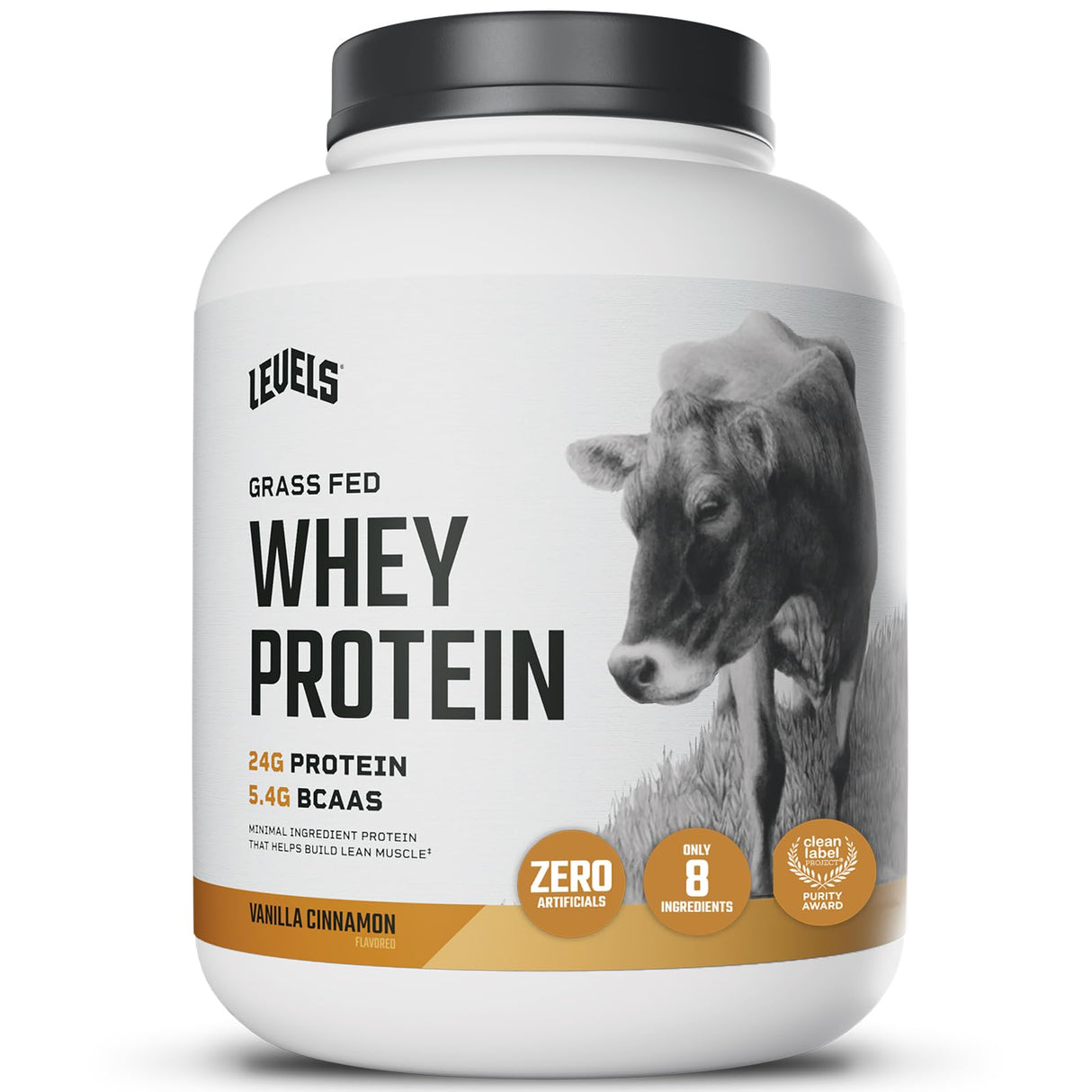 Levels Grass Fed Whey Protein Powder, No Artificials, 24G of Protein, Vanilla Cinnamon, 5LB
