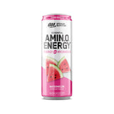 Optimum Nutrition Amino Energy Sparkling Hydration Drink, Electrolytes, Caffeine, Amino Acids, BCAAs, Sugar Free, Watermelon, 12 Fl Oz, (Packaging May Vary),12 Count (Pack of 2)