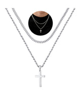 Yooblue Cross Necklace for Men, Mens Necklace Silver Layered Rope Chain Cross Pendant Simple Necklace Jewelry Gifts Dainty Cross Chain Necklace for Men 22 24 Inch Mens Gifts
