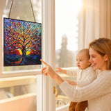 HYPESTYLE Rectangle Tree of Life Stained Glass Window Hanging, 15" W X 11" H Stained Glass Panel with Chain, Suncatchers for Windows Hanging Decorations, Gifts for Mom, Grandma, Wife, Sister