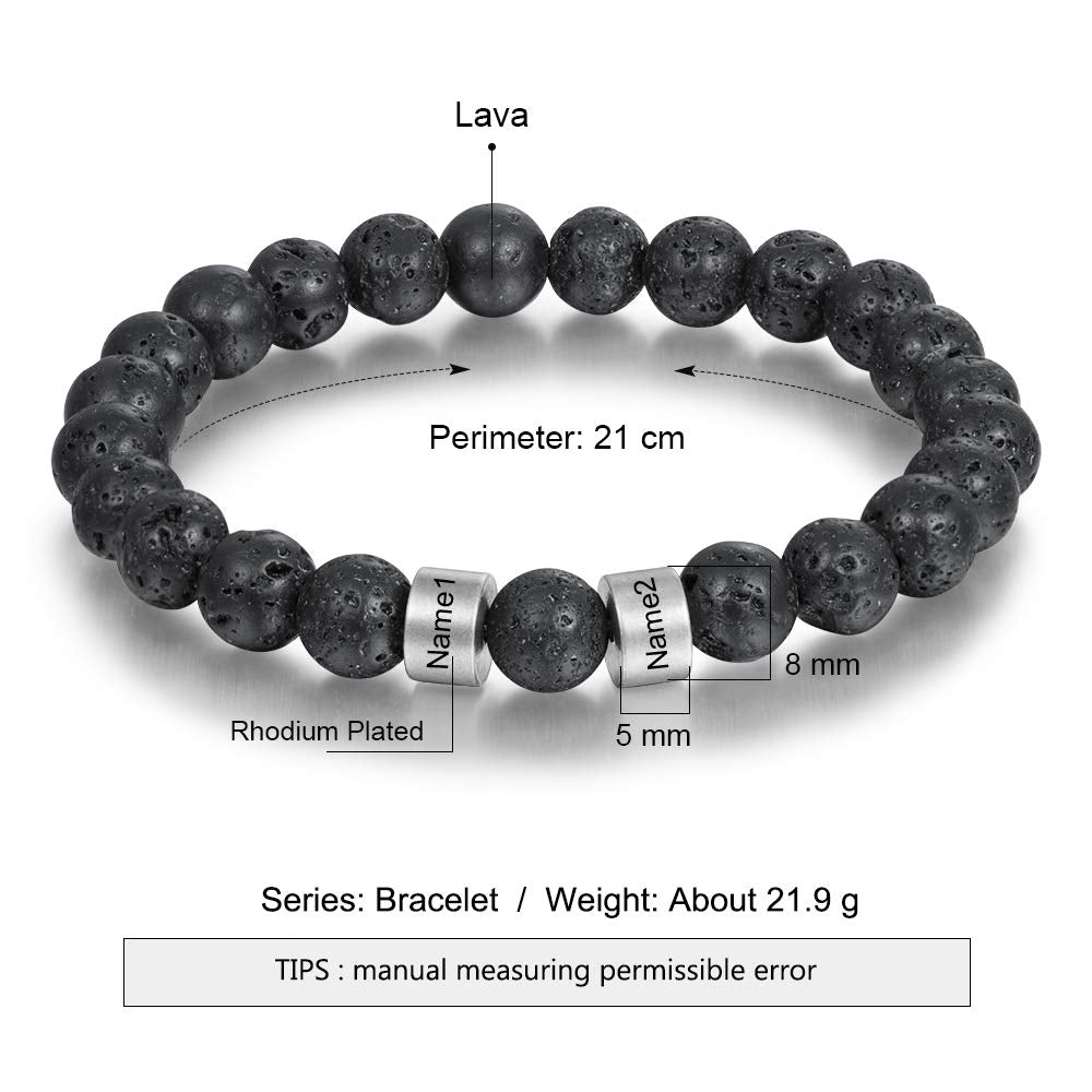 Personalized Beads Bracelets for Men Chakra Stone Bracelets Custom Initial Name Bracelet Mens Malachite Tiger Eye Lava Stone Bracelet Gifts for Him (Black-Lava-silver-2)