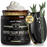 Wrath & Remedy Handmade Whipped Organic Beef Tallow for Skin - 4 OZ (Eucalyptus) — Grass Fed Beef Tallow Moisturizer and Honey Balm for Silky, Sensitive-Skin, Eczema, Rosacea - Free of Harsh Chemicals