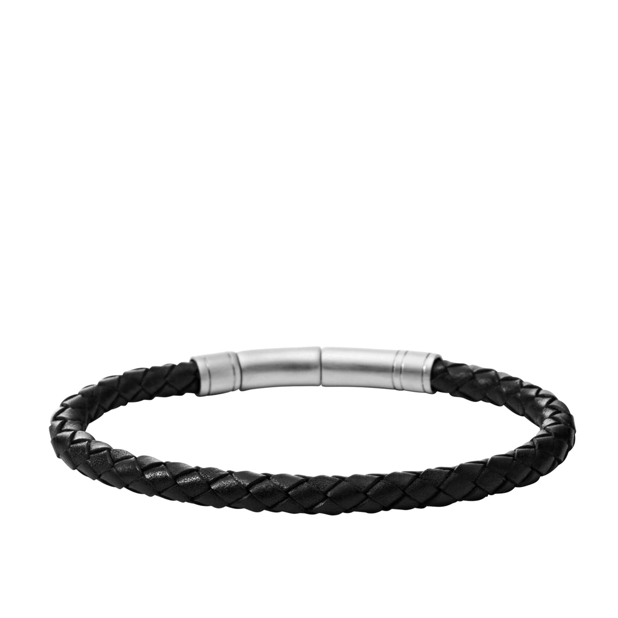 Fossil Men's Leather Braided Leather Bracelet, Color: Black/Silver (Model: JF00510797)